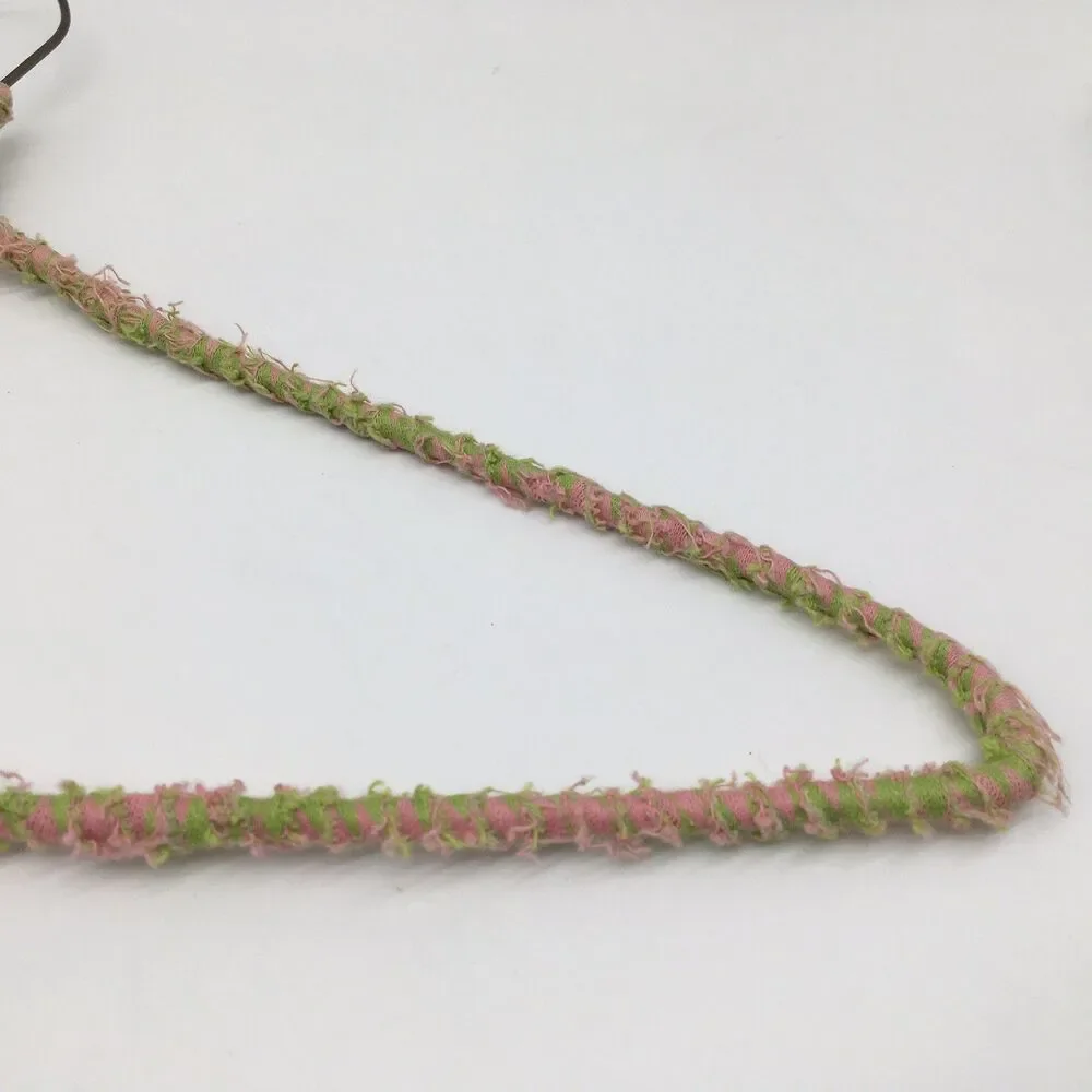 4 Vtg Colorful Yarn Ribbon Covered Granny Clothes Hangers Red Satin Pink Green